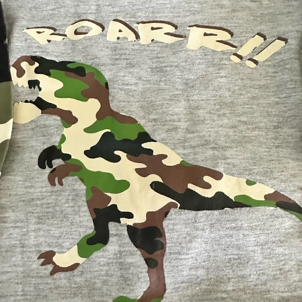 NWT Boys Camo Dino Dinosaur 2 Piece Layered Long Sleeve with Pants - Size 0-3 Mo